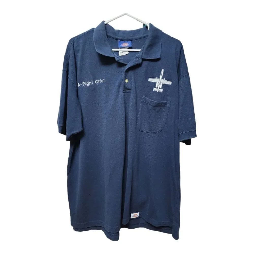 1007 - Dickies Polo Shirt Mens Size XL Blue Short Sleeve - A-10 Crew Chief